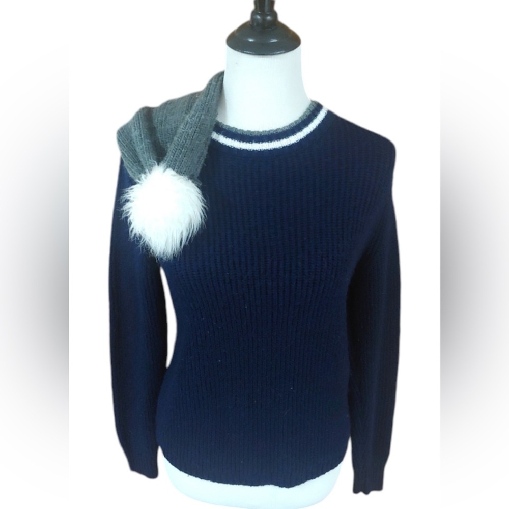 B2G1 FREE! Navy Blue Ribbed Crewneck Sweater & Beanie Hat